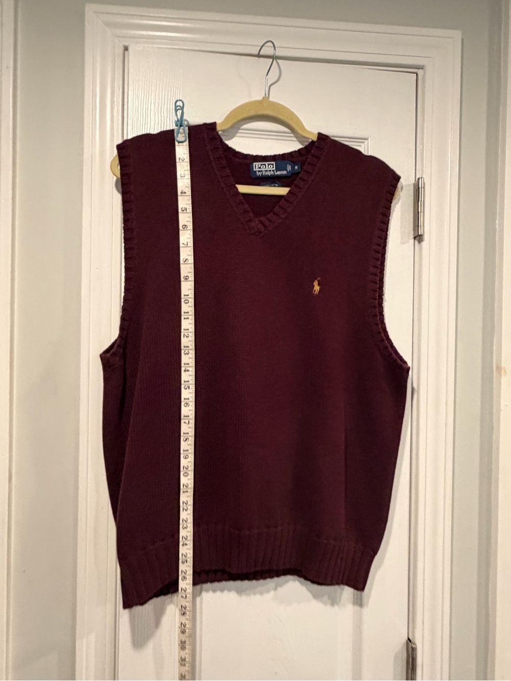 Polo Ralph Lauren Size M Burgundy Sweater Vest V Neck 100% Cotton Gold Pony Logo - Picture 7 of 7